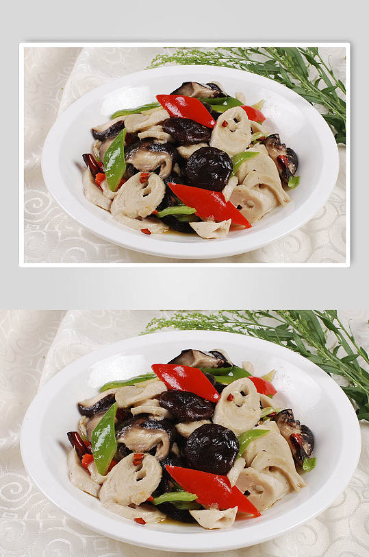 面筋炒香菇美食摄影图片