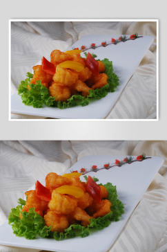 群英兰花虾美食摄影图片