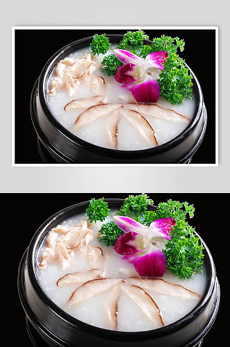 香菇鸡肉粥美食摄影图片