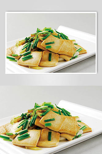 小香葱煎豆腐美食摄影图片