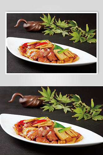 杏鲍菇炒培根肉美食摄影图片