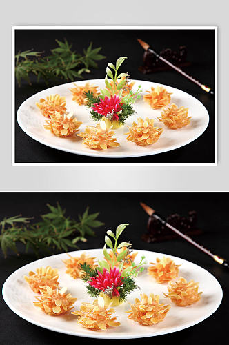 杏果脆虾球美食摄影图片