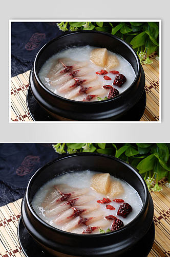 竹荪鱼片粥美食摄影图片