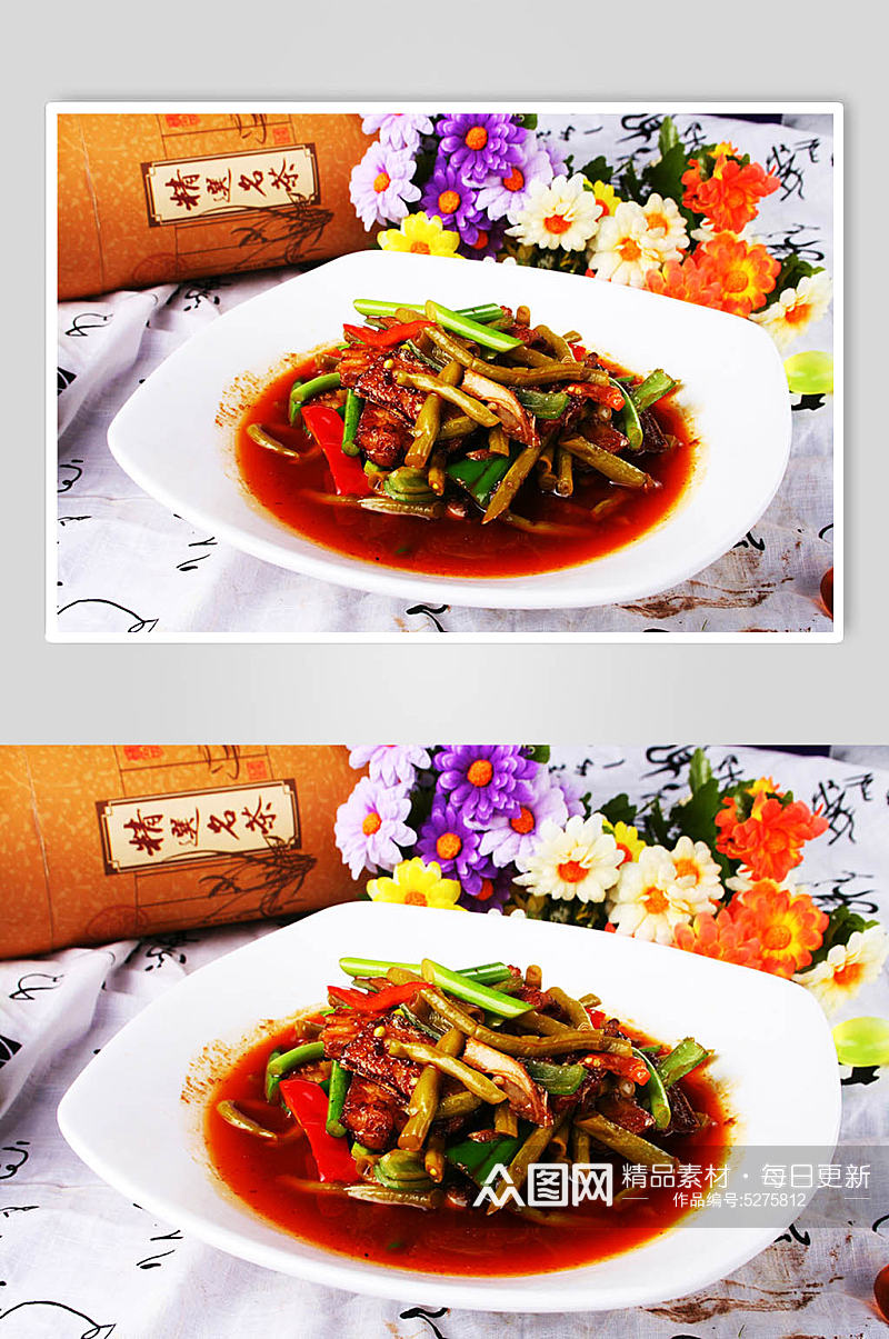 酸豆角烧带鱼美食摄影图片素材