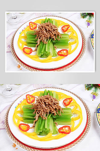 土芹菜拌肉丝美食摄影图片