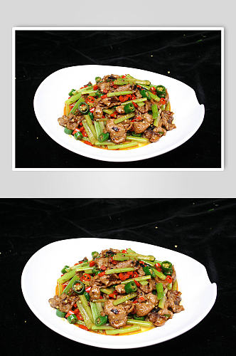 芹菜炒肉美食摄影图片
