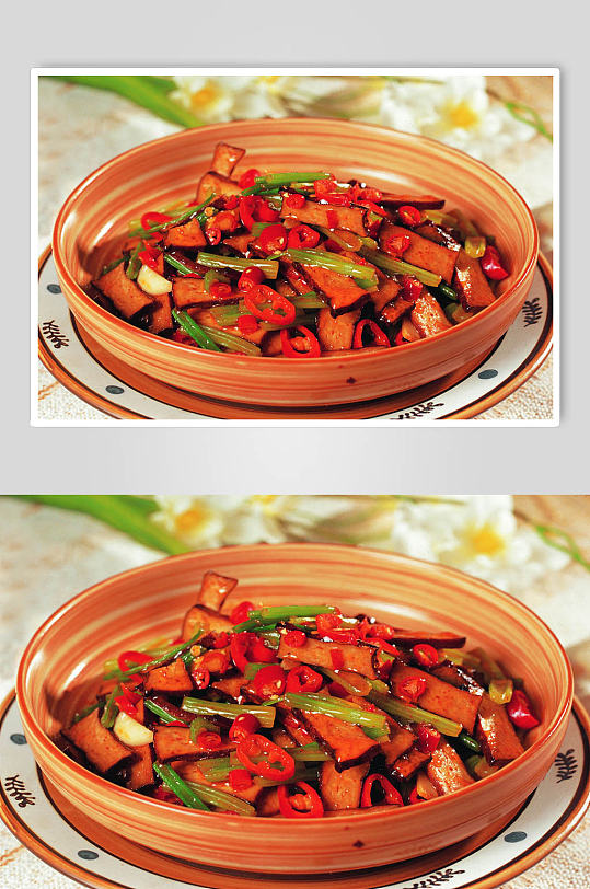辣椒炒豆腐干菜品摄影图片