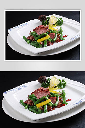 豆角猪肉菜品摄影图片