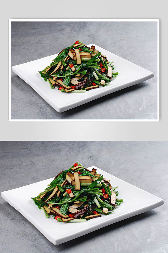 韭菜炒豆腐干美食摄影图片