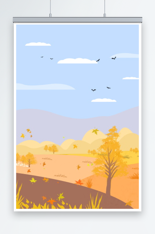 创意秋天季节树木树枝插画