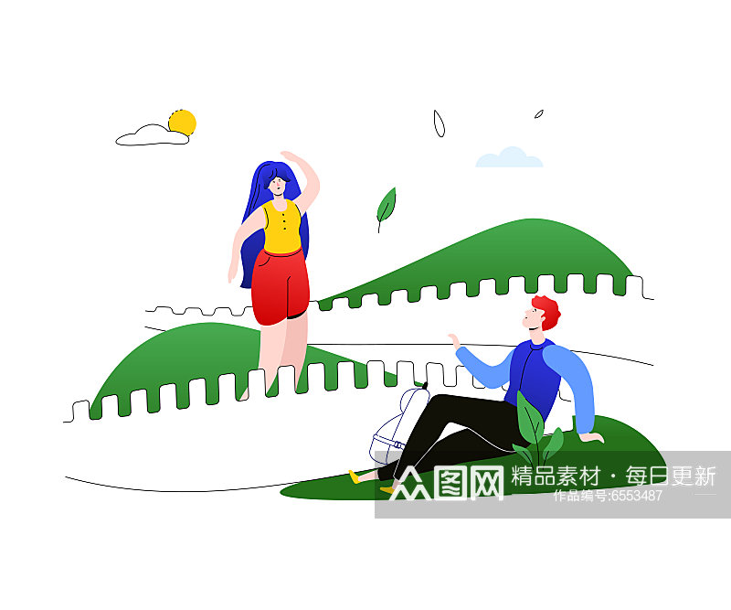 矢量卡通手绘人物旅行插画素材