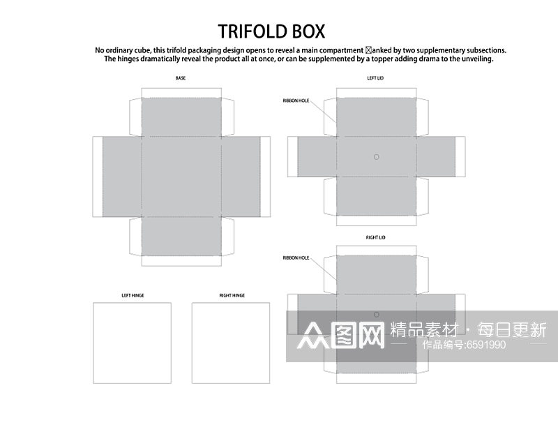 简约白色产品包装盒平面展开图素材
