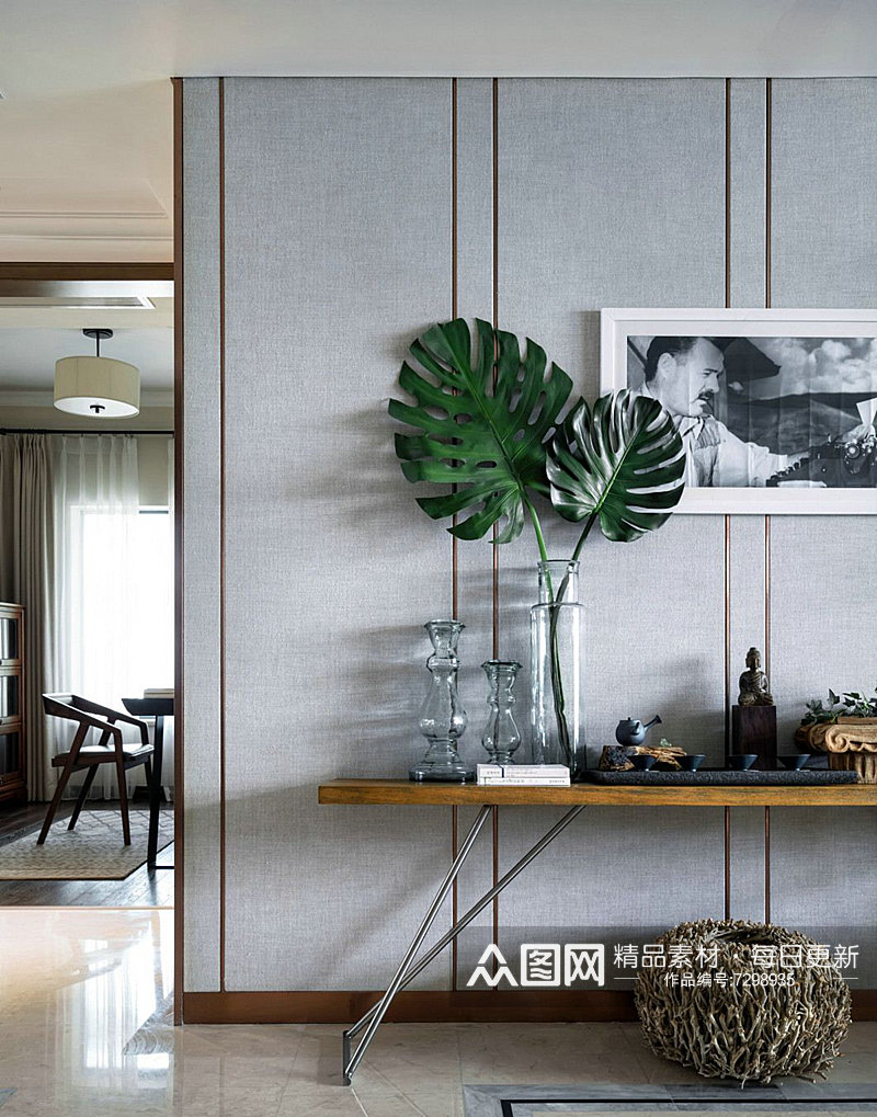 新中式二居室家装家居效果图素材