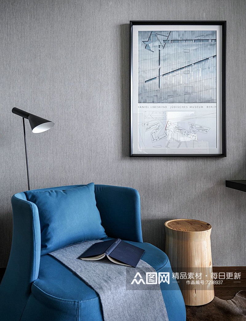新中式二居室家装家居效果图素材