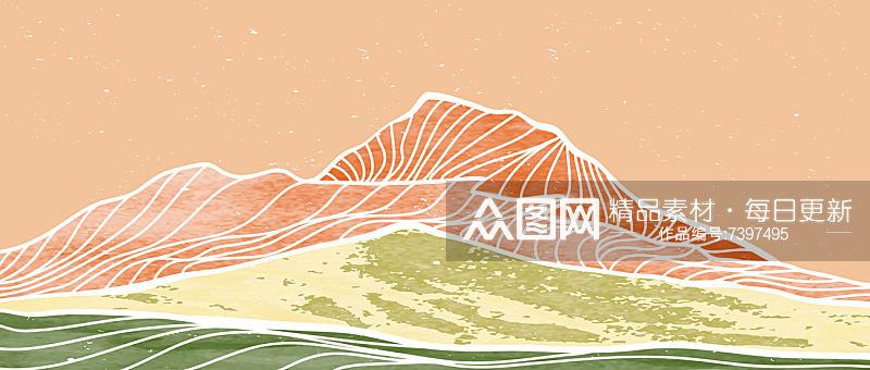 卡通手绘山水风景插画素材