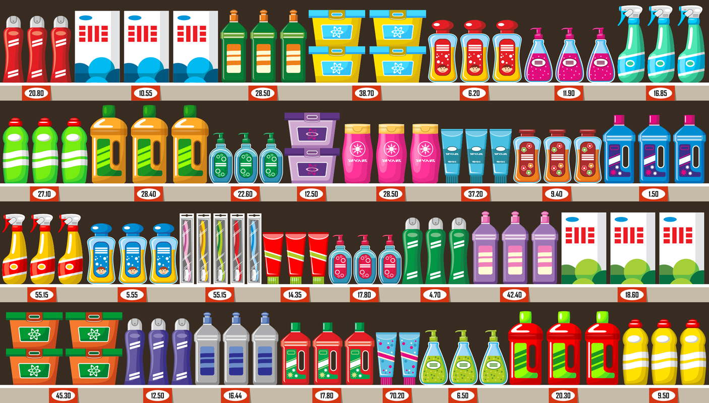 手绘卡通超市购物食品插画素材