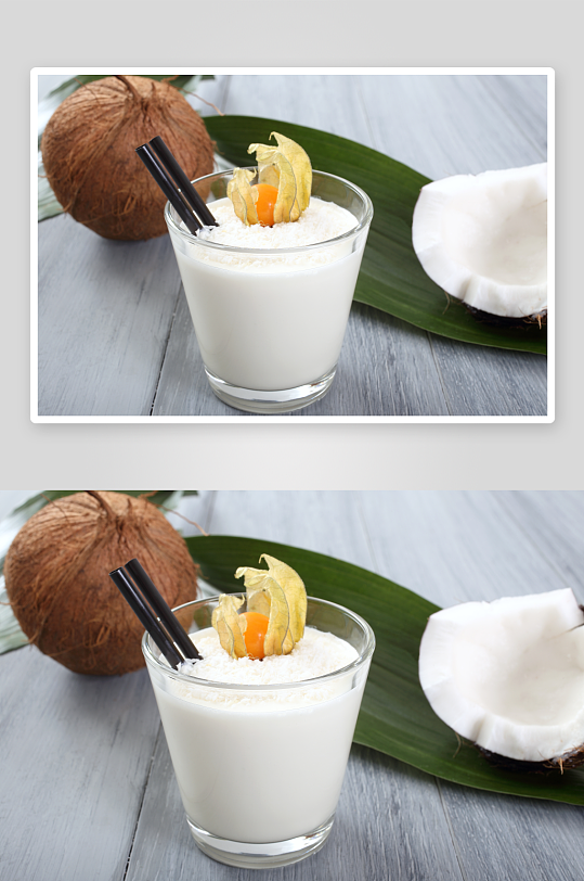 美味椰子汁饮品摄影图片