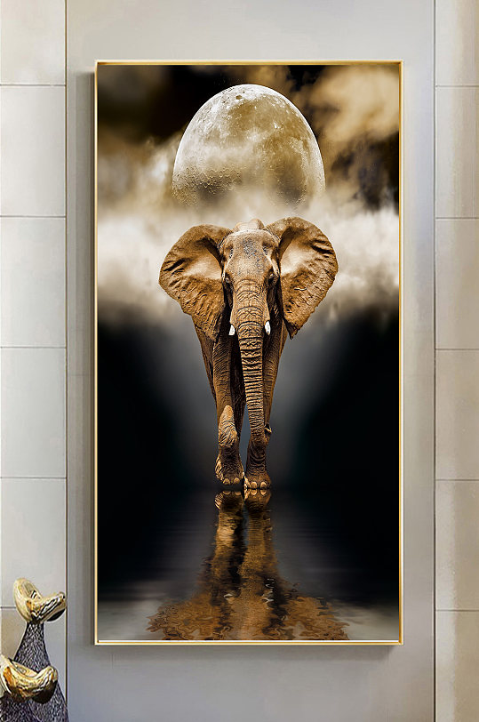 玄关装饰画大象吉祥寓意现代简约过道挂画