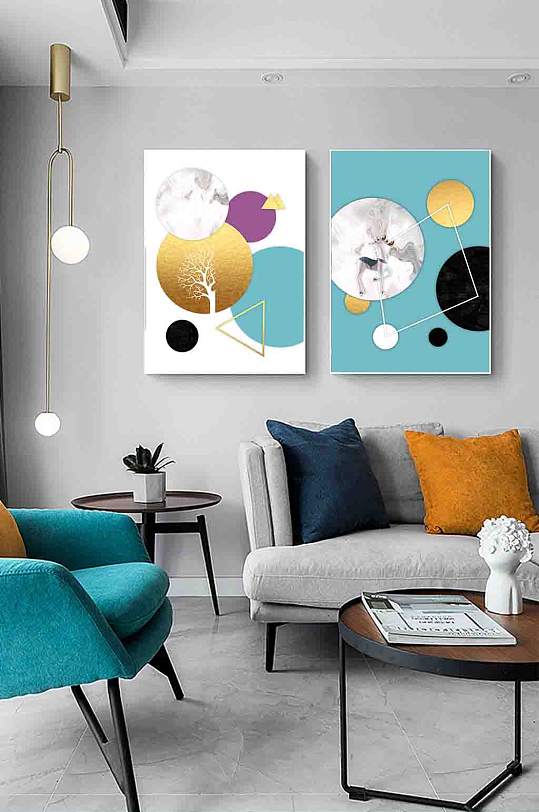 现代几何轻奢装饰画两联挂画-众图网