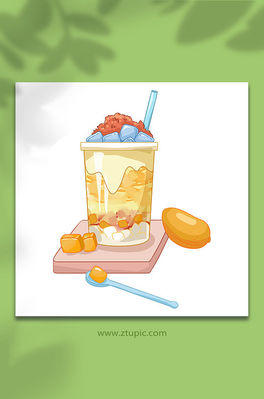 杨枝甘露夏日饮品美食插画