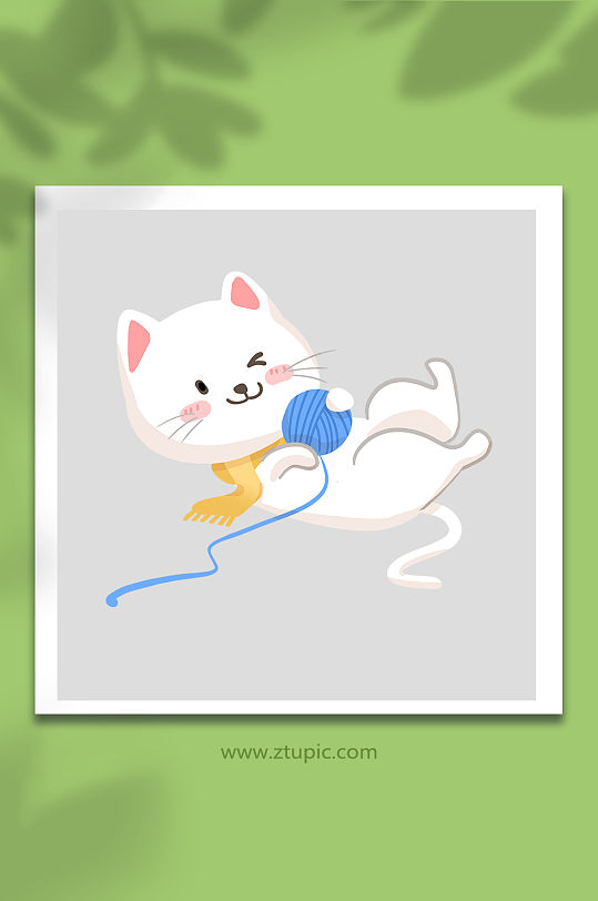 宠物猫玩耍毛线球动物元素插画
