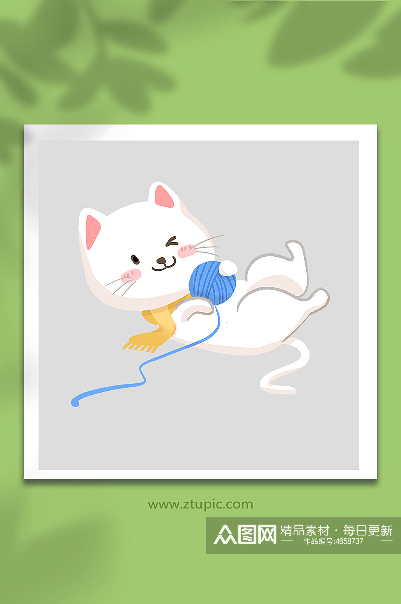 宠物猫玩耍毛线球动物元素插画素材
