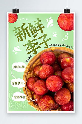 新鲜红李西梅李子夏季水果果园促销海报