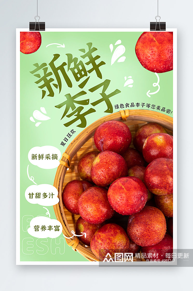 新鲜红李西梅李子夏季水果果园促销海报素材