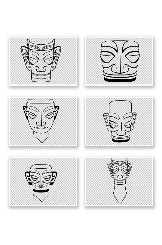 三星堆青铜文物人像白描