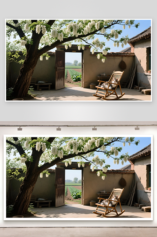 田园风光午后阳光农家小院治愈系插画-众图网