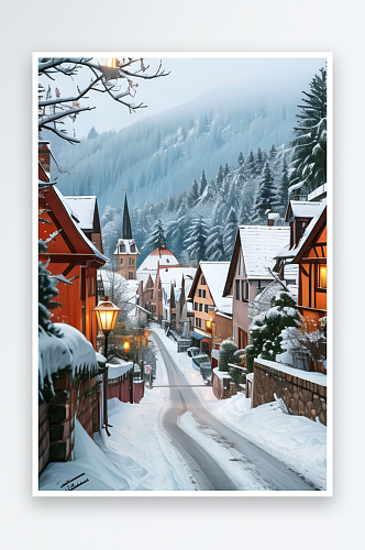 欧洲冬季的小镇雪景风光壮丽1