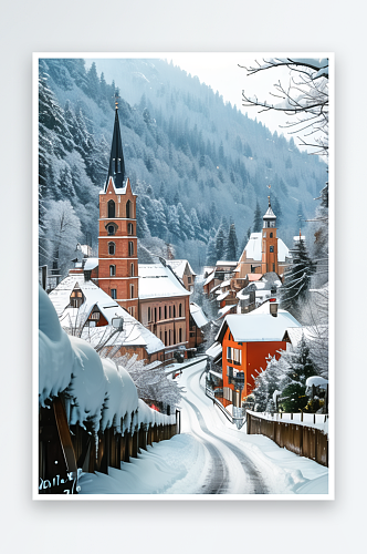 欧洲冬季的小镇雪景风光壮丽1