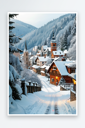 欧洲冬季的小镇雪景风光壮丽2
