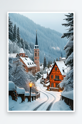 欧洲冬季的小镇雪景风光壮丽3