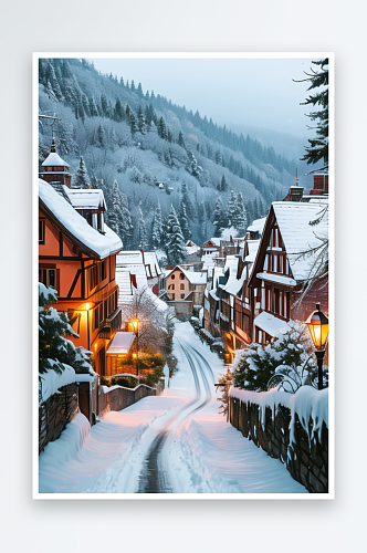 欧洲冬季的小镇雪景风光壮丽3