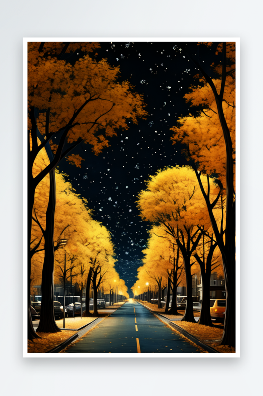 夜晚下闪闪发光的美丽梧桐大道2素材
