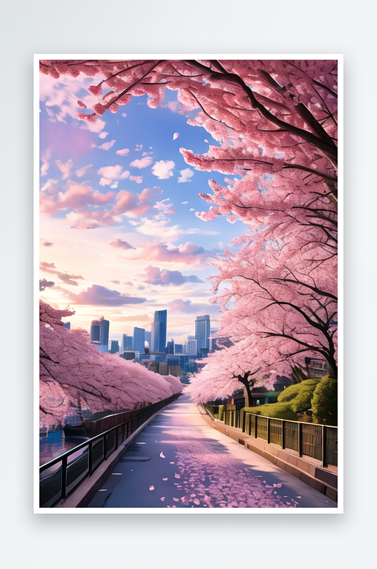 粉色的樱花大道和蓝天白云2