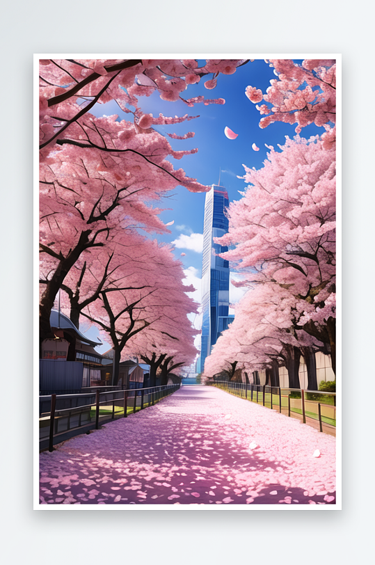 粉色的樱花大道和蓝天白云2