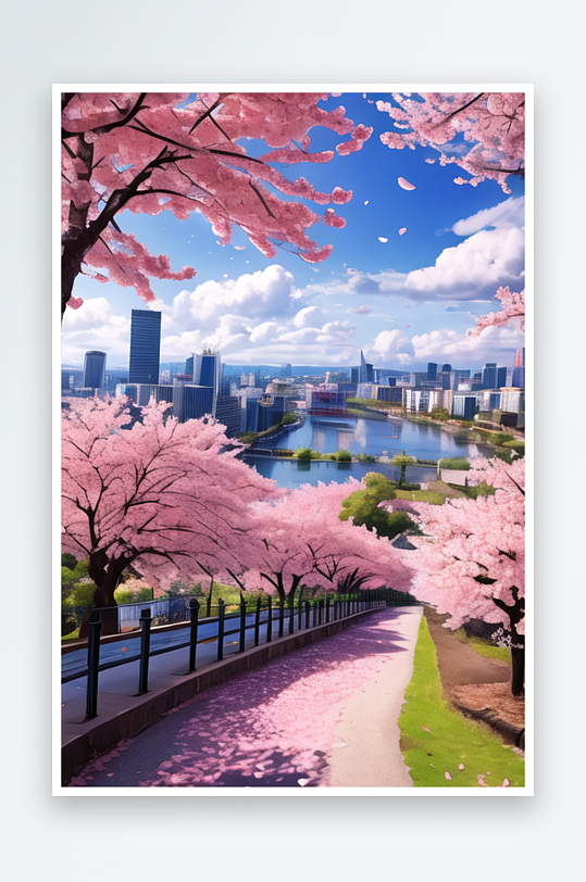 粉色的樱花大道和蓝天白云5