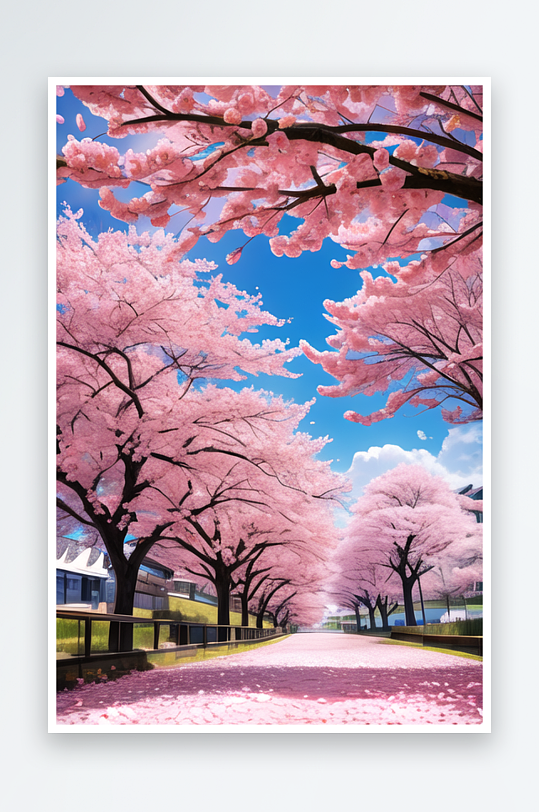 粉色的樱花大道和蓝天白云6