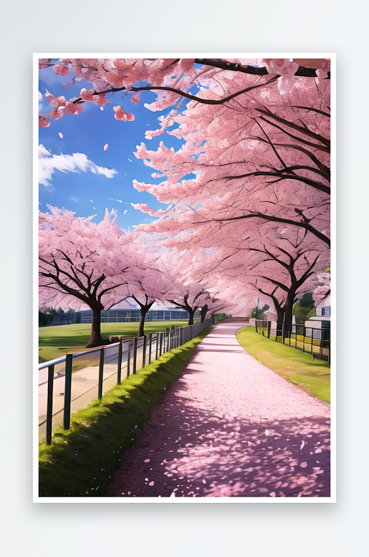 粉色的樱花大道和蓝天白云6