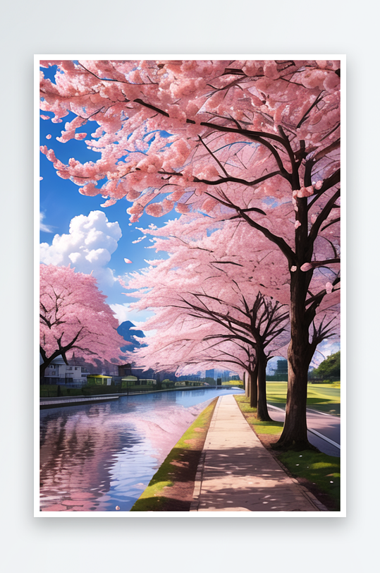 美丽的樱花树和蓝天白云7