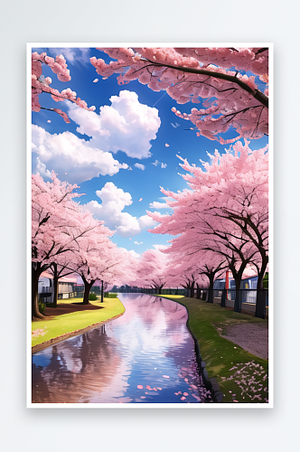 美丽的樱花树和蓝天白云9