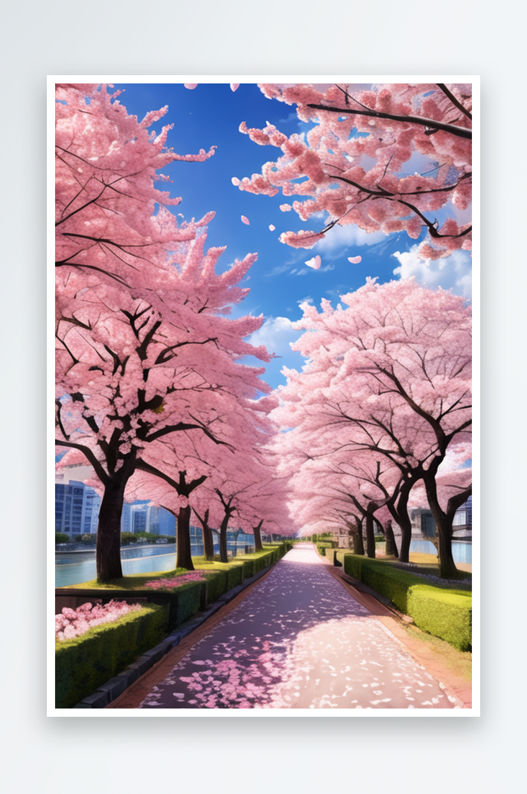 粉嫩樱花簇拥的浪漫大道1素材