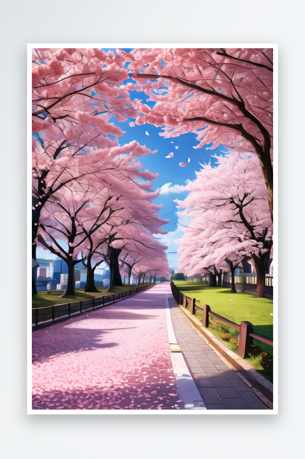 粉嫩樱花簇拥的浪漫大道1素材