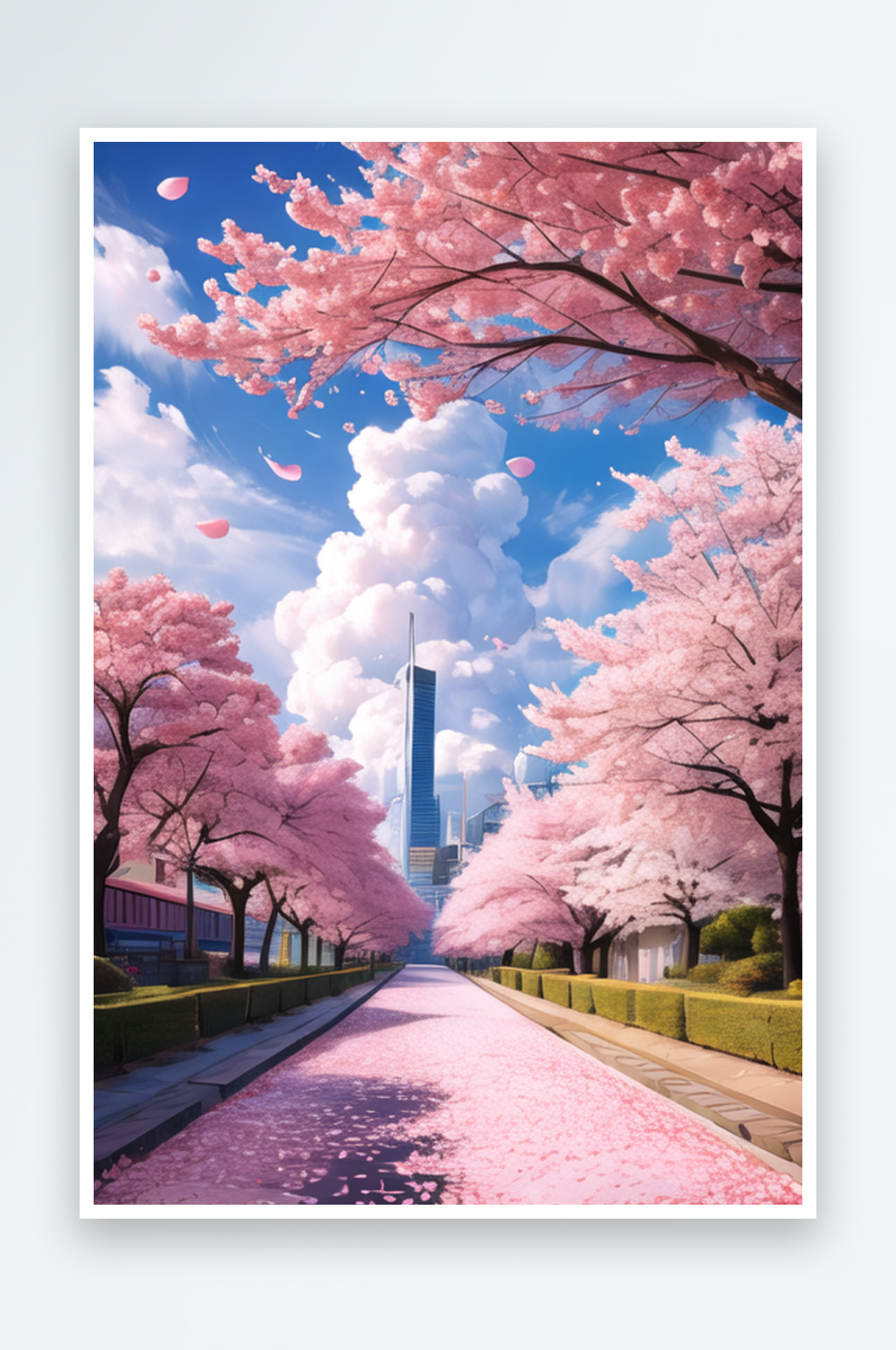 粉嫩樱花簇拥的浪漫大道2素材