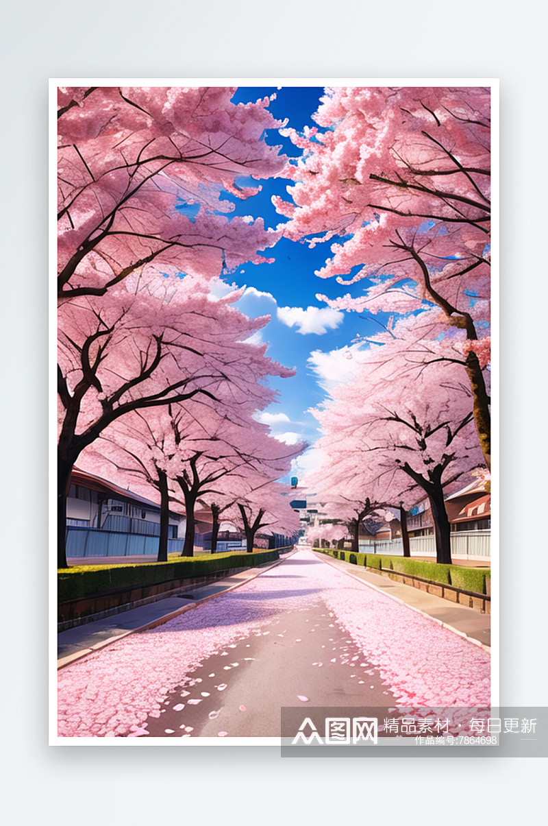 粉嫩樱花簇拥的浪漫大道2素材