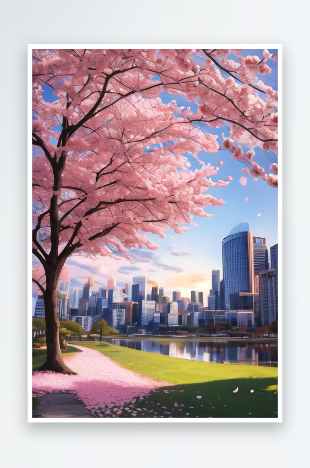 风吹花瓣舞动的樱花大街素材