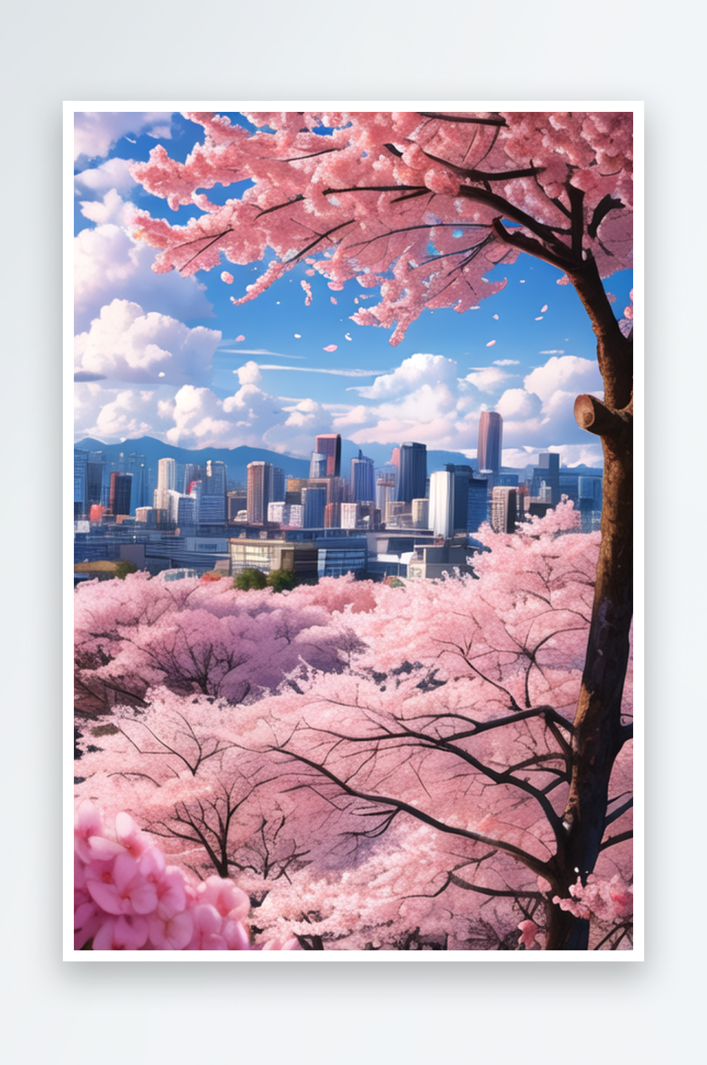 风吹花瓣舞动的樱花大街素材