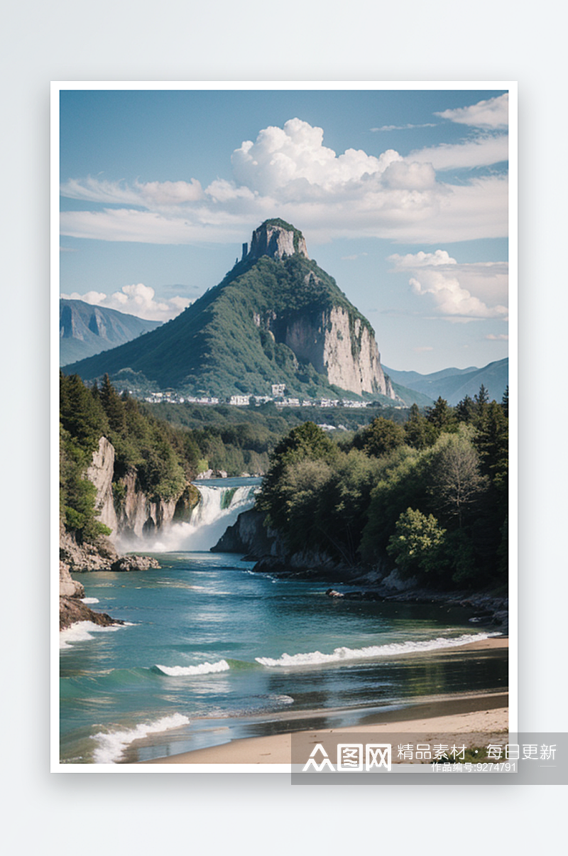 AI数字艺术山峰河流摄影图片素材